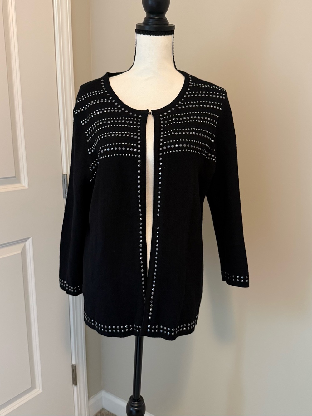 Kasper Black Studded Open-Front Cardigan